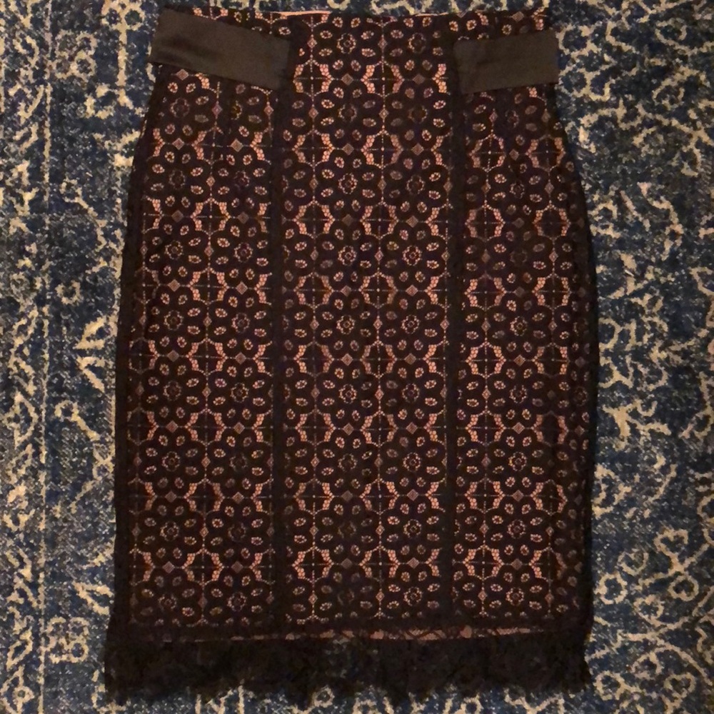 Black Lacy Pencil Skirt with Blush Underlayer